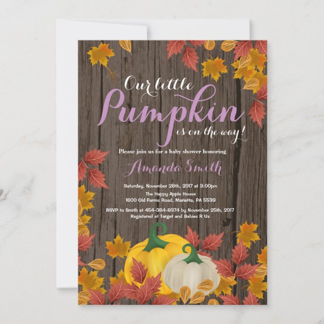 Rustic Fall Pumpkin Girl Baby Shower invitation (Front)