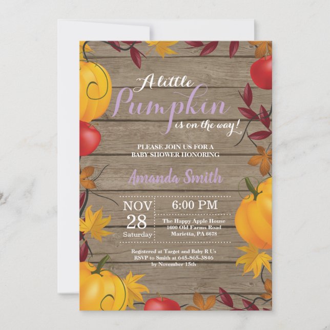 Rustic Fall Pumpkin Girl Baby Shower invitation (Front)