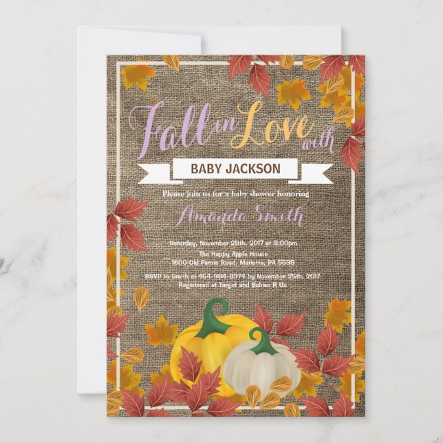 Rustic Fall Pumpkin Girl Baby Shower invitation (Front)