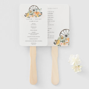 Rustic Fall Pumpkin Leafy Floral Wedding Program Hand Fan