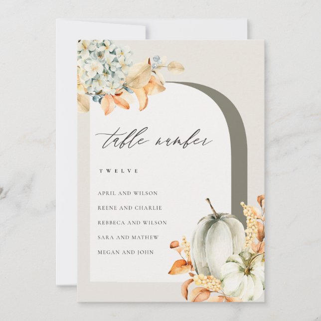 Rustic Fall Pumpkin Leafy Seating Chart Table Card (Front)