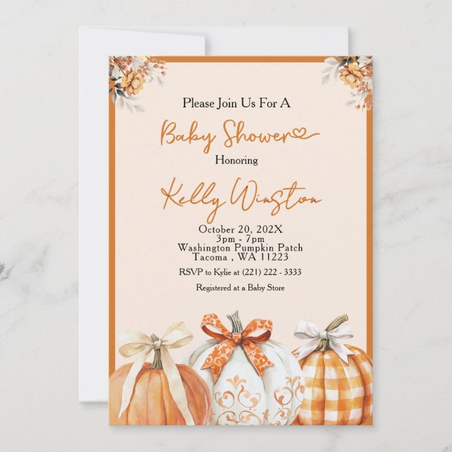 Rustic Fall Pumpkin Neutral Farmhouse Baby Shower  Invitation (Front)