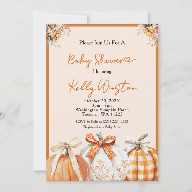 Rustic Fall Pumpkin Neutral Farmhouse Baby Shower  Invitation (Front)
