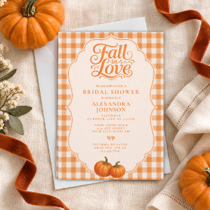 Rustic Fall Pumpkin Orange Gingham Bridal Shower Invitation