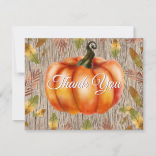 Rustic Fall Pumpkin Orange Thank You card