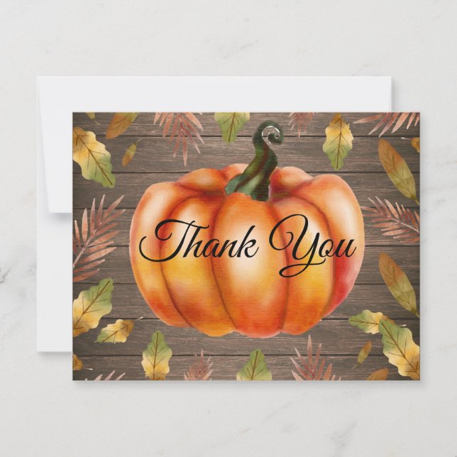 Rustic Fall Pumpkin Orange Thank You card (Front)