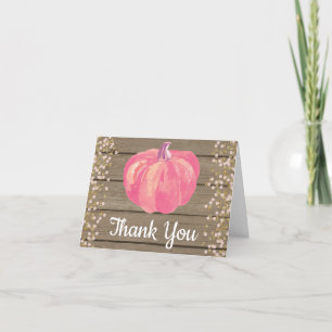 Rustic Fall Pumpkin Pink Gold Glitter Confetti Thank You Card