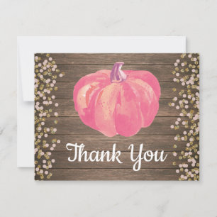 Rustic Fall Pumpkin Pink Gold Glitter Confetti Thank You Card