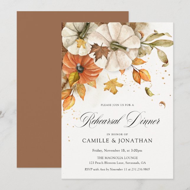 Rustic Fall Pumpkin Rehearsal Dinner Invitation (Front/Back)