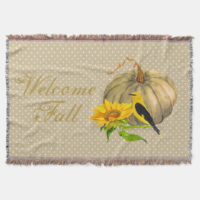 Rustic Fall Pumpkin Sunflower and Finch  Throw Blanket (Front)
