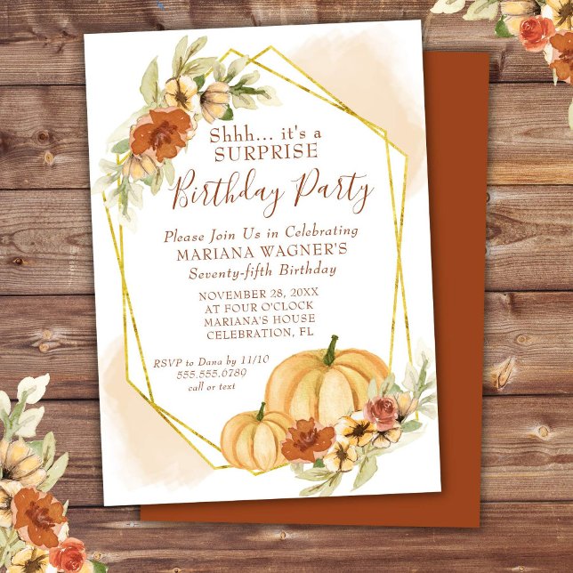 Rustic Fall Pumpkin Surprise Birthday Party Invitation (Creator Uploaded)