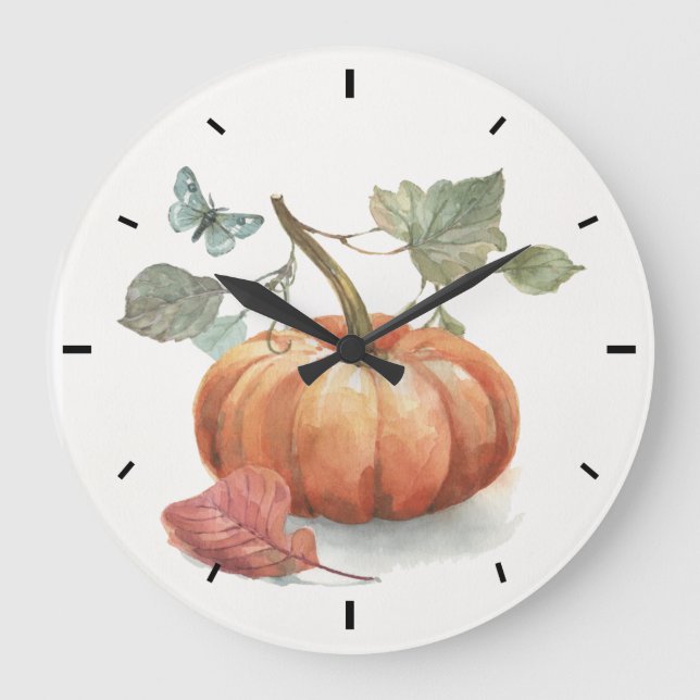 Rustic Fall Pumpkin Watercolor Large Clock (Front)
