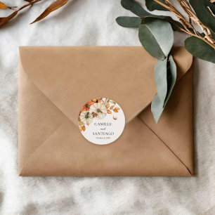 Rustic Fall Pumpkin Wedding Round Sticker