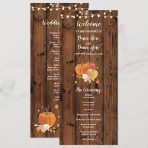 Rustic Fall Pumpkin Wood Wedding Program Details Invitation