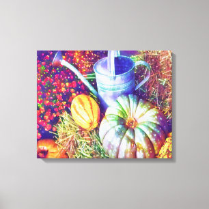 Rustic Fall Pumpkins And Flowers Canvas Print
