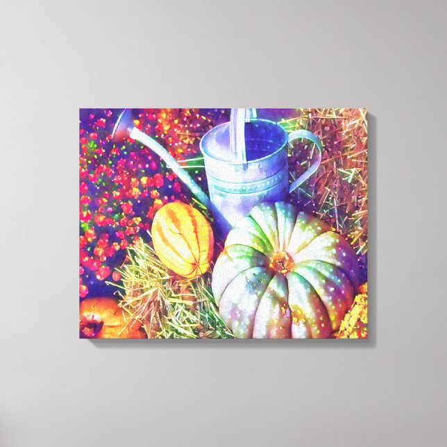 Rustic Fall Pumpkins And Flowers Canvas Print (Front)
