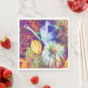 Rustic Fall Pumpkins And Flowers Napkin