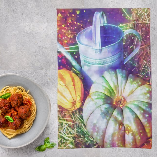 Rustic Fall Pumpkins And Flowers Tea Towel (Creator Uploaded)