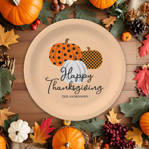 Rustic Fall Pumpkins Custom Happy Thanksgiving Paper Plate