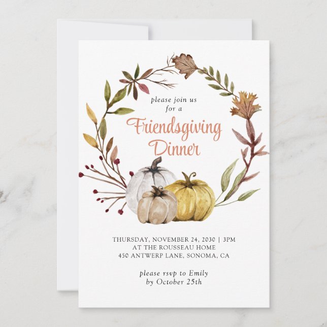Rustic Fall Pumpkins Floral Friendsgiving  Invitation (Front)