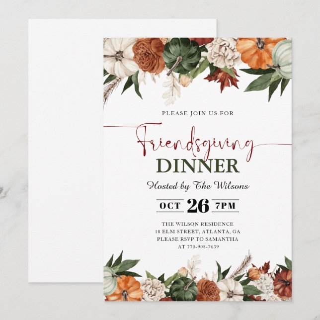 Rustic Fall Pumpkins Friendsgiving Dinner  Invitation (Front/Back)