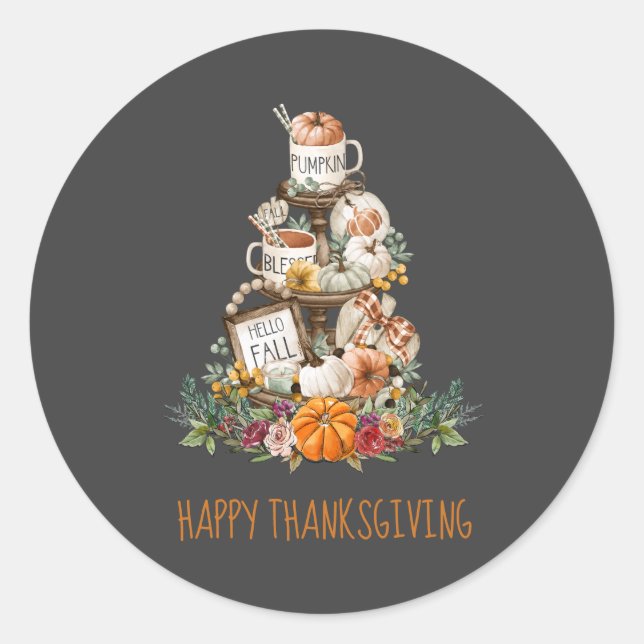 Rustic Fall Pumpkins Happy Thanksgiving Classic Ro Classic Round Sticker (Front)