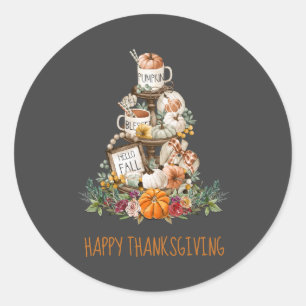 Rustic Fall Pumpkins Happy Thanksgiving Classic Ro Round Sticker