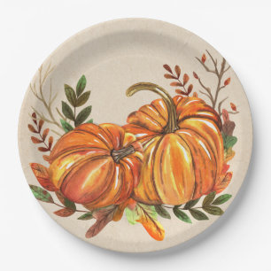 Rustic Fall Pumpkins Paper Plate