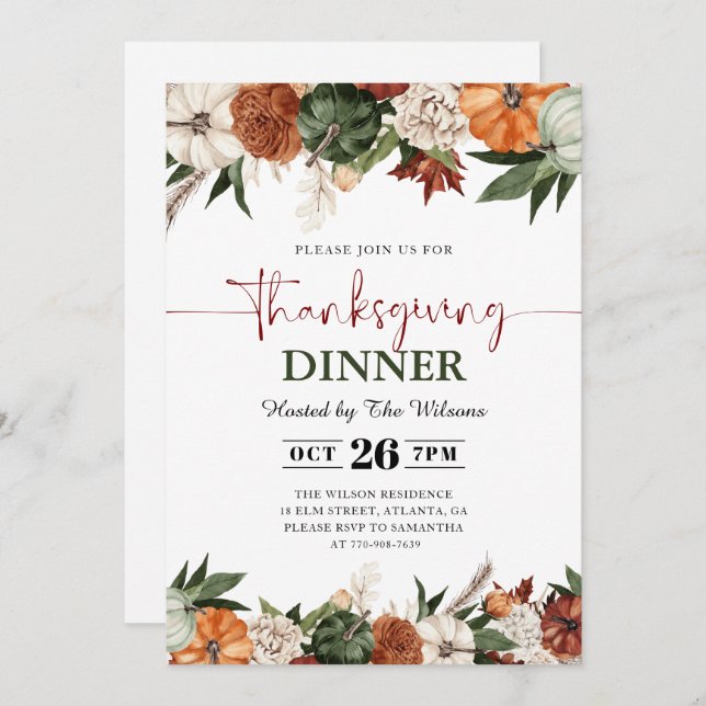 Rustic Fall Pumpkins Thanksgiving Dinner  Invitation (Front/Back)