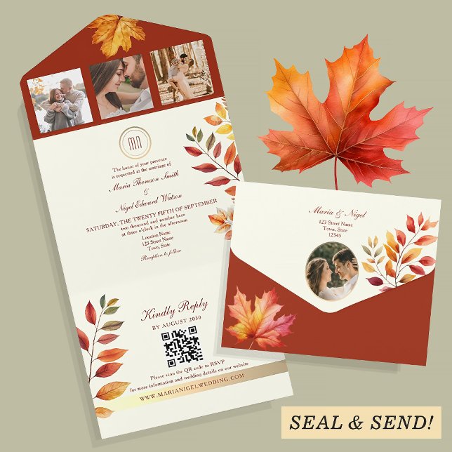 Rustic Fall QR Code Wedding All In One Invitation (Creator Uploaded)