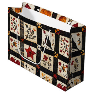 Rustic Fall Quilt Pattern   Farmhouse Patchwork Large Gift Bag