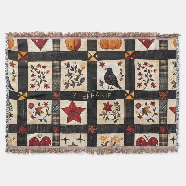 Rustic Fall Quilt Pattern | Farmhouse Patchwork Throw Blanket (Front)