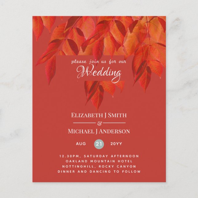 Rustic Fall Red Leaves Autumn Wedding Budget (Front)