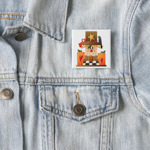 Rustic Fall Scarecrow with Pumpkins and Crow  15 Cm Square Badge