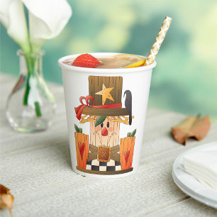 Rustic Fall Scarecrow with Pumpkins and Crow Paper Cups