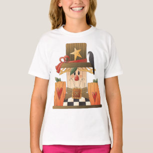 Rustic Fall Scarecrow with Pumpkins and Crow  T-Shirt