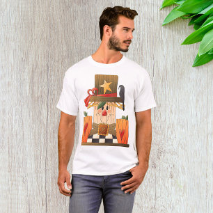 Rustic Fall Scarecrow with Pumpkins and Crow  T-Shirt