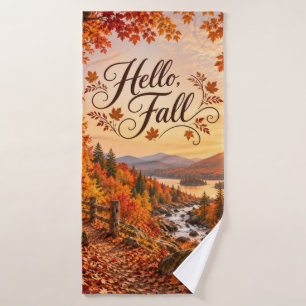 Rustic Fall Season Illustration Bath Towel