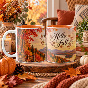 Rustic Fall Season Illustration Two-Tone Coffee Mug