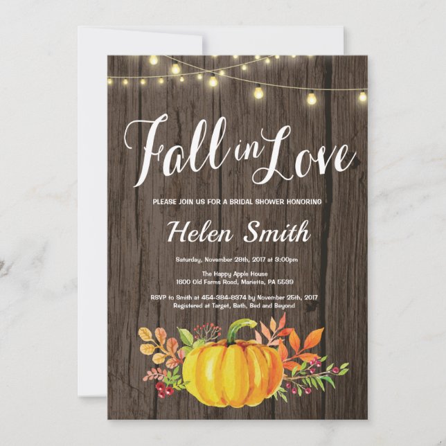 Rustic Fall String Lights Bridal Shower Invitation (Front)
