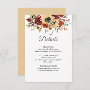 Rustic Fall Sunflower Floral Pumpkin Wedding Enclo Enclosure Card