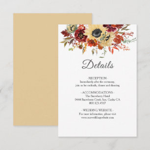 Rustic Fall Sunflower Floral Pumpkin Wedding Enclosure Card