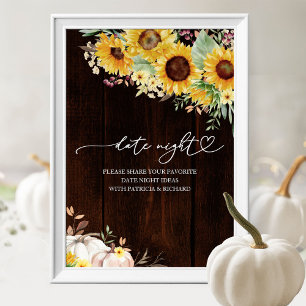 Rustic Fall Sunflower Pumpkin Date Night Jar Sign
