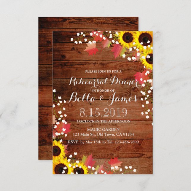 Rustic Fall Sunflower Rehearsal Dinner Invite (Front/Back)