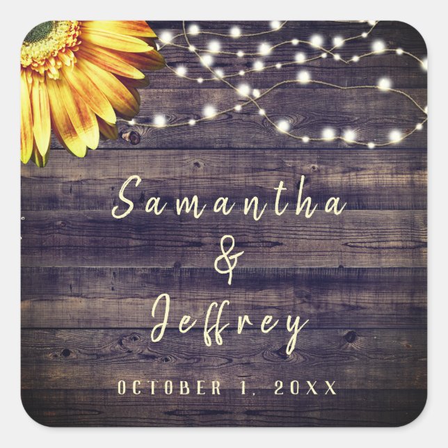 Rustic Fall Sunflower Wedding Favor Square Sticker (Front)