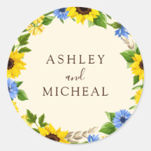 Rustic Fall Sunflower Wreath Wedding Sticker