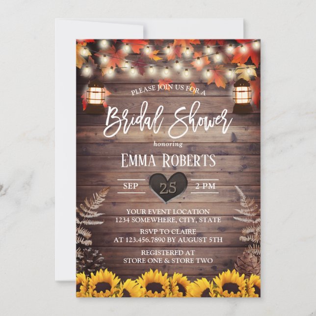 Rustic Fall Sunflowers & Lantern Bridal Shower Invitation (Front)