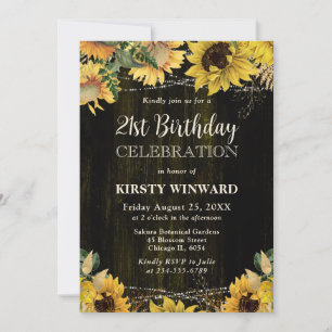 Rustic Fall Sunflowers Wood Lights 21st Birthday Invitation