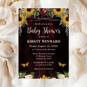 Rustic Fall Sunflowers Wood Lights Baby Shower Invitation