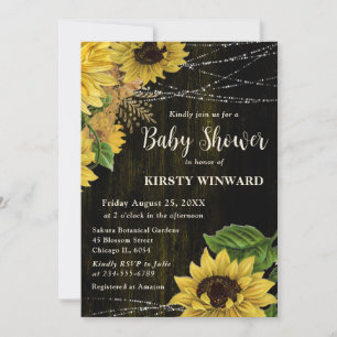 Rustic Fall Sunflowers Wood Lights Baby Shower Invitation